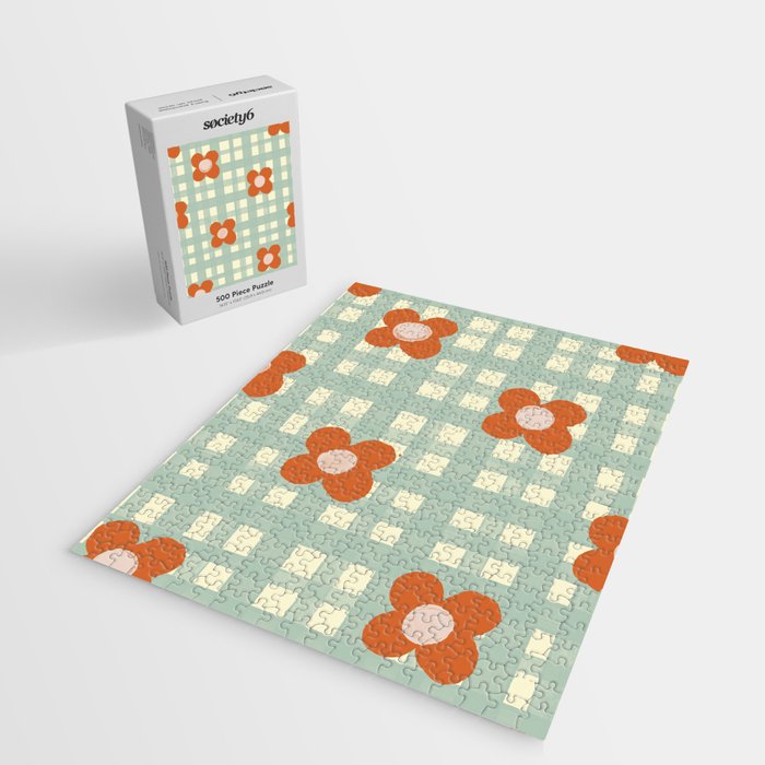 Blue and red floral check Jigsaw Puzzle Gallery Image 2