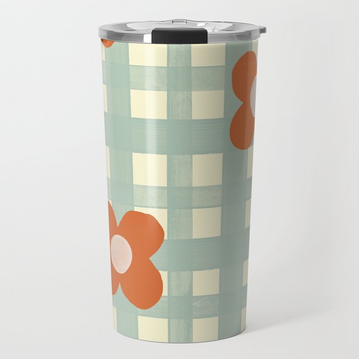 Blue and red floral check Travel Mug Gallery Image 1