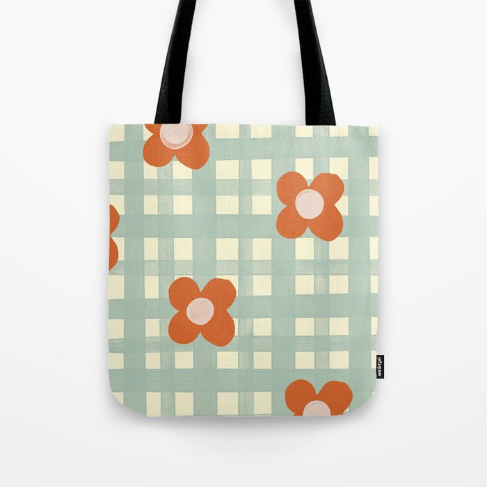 Blue and red floral check Tote Bag Gallery Image 1