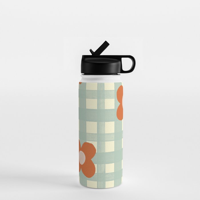 Blue and red floral check Water Bottle Gallery Image 1