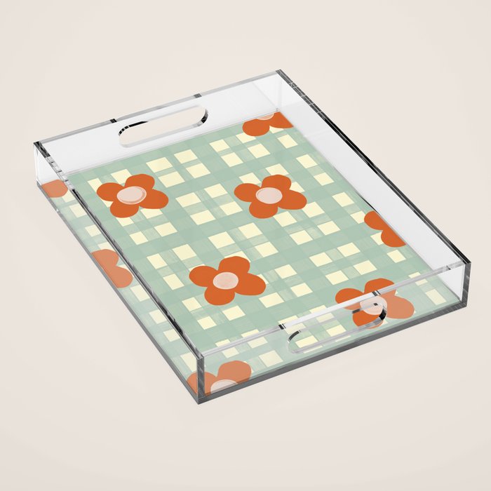 Blue and red floral check Acrylic Tray Gallery Image 1