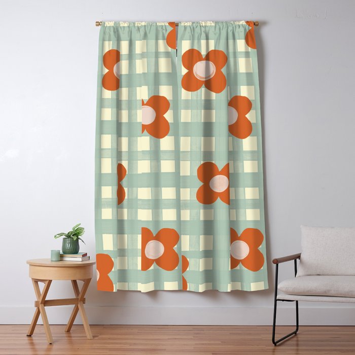 Blue and red floral check Window Curtain Gallery Image 1