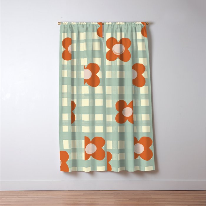 Blue and red floral check Window Curtain Gallery Image 3