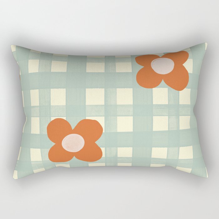 Blue and red floral check Rectangular Pillow Gallery Image 1