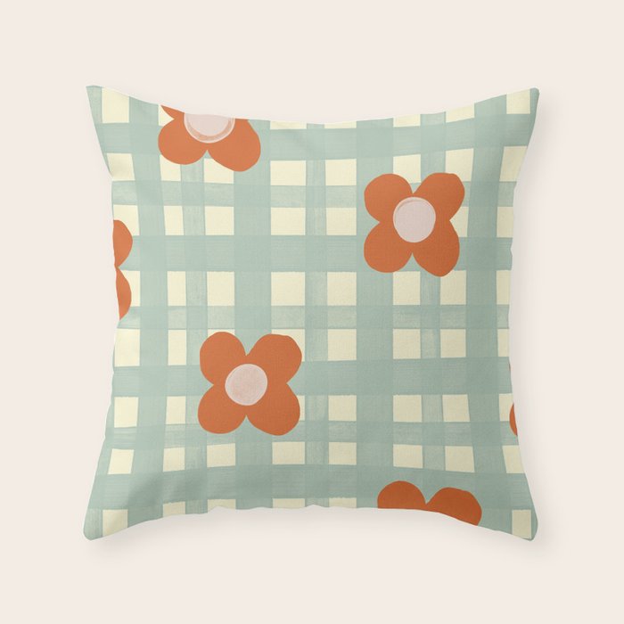 Blue and red floral check Throw Pillow Gallery Image 6