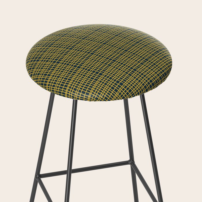 Fine Weave Retro Modern Mid-Century Pattern in Mustard Yellow and Navy Blue Stool Gallery Image 2