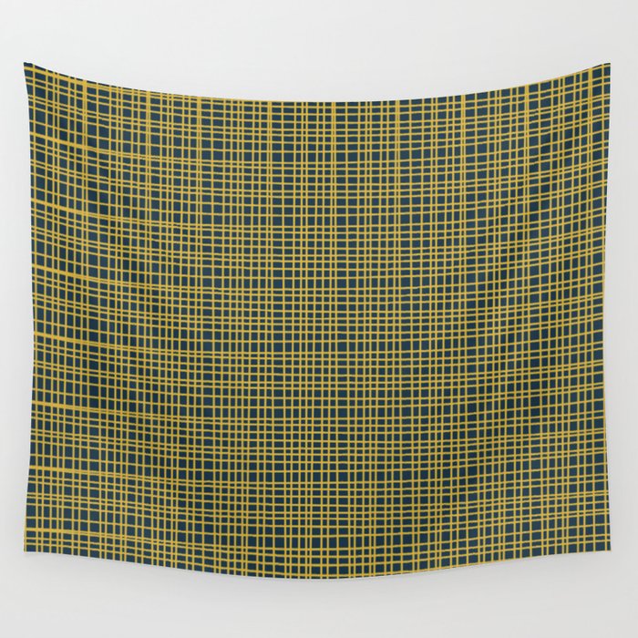 Fine Weave Retro Modern Mid-Century Pattern in Mustard Yellow and Navy Blue Wall Tapestry Gallery Image 1