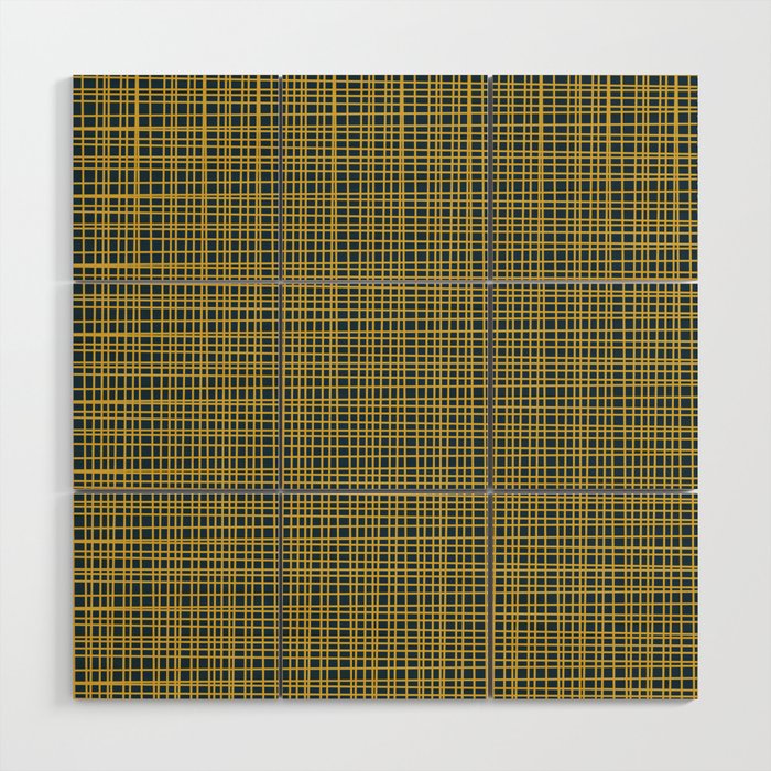 Fine Weave Retro Modern Mid-Century Pattern in Mustard Yellow and Navy Blue Wood Wall Art Gallery Image 1