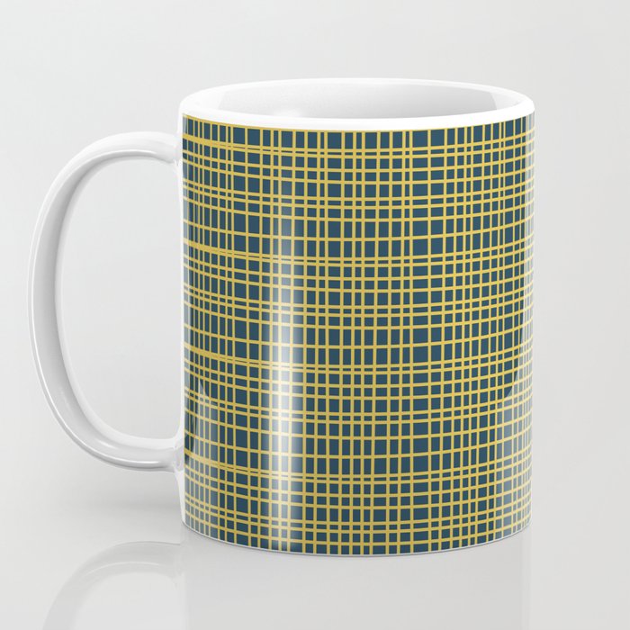 Fine Weave Retro Modern Mid-Century Pattern in Mustard Yellow and Navy Blue Coffee Mug Gallery Image 3