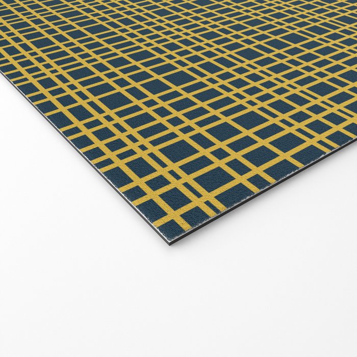 Fine Weave Retro Modern Mid-Century Pattern in Mustard Yellow and Navy Blue Welcome Mat Gallery Image 2
