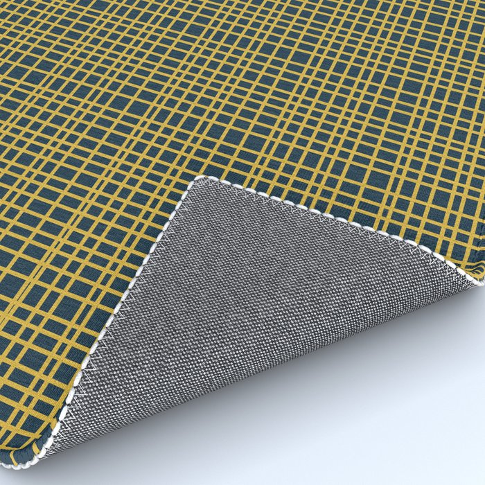 Fine Weave Retro Modern Mid-Century Pattern in Mustard Yellow and Navy Blue Rug Gallery Image 4