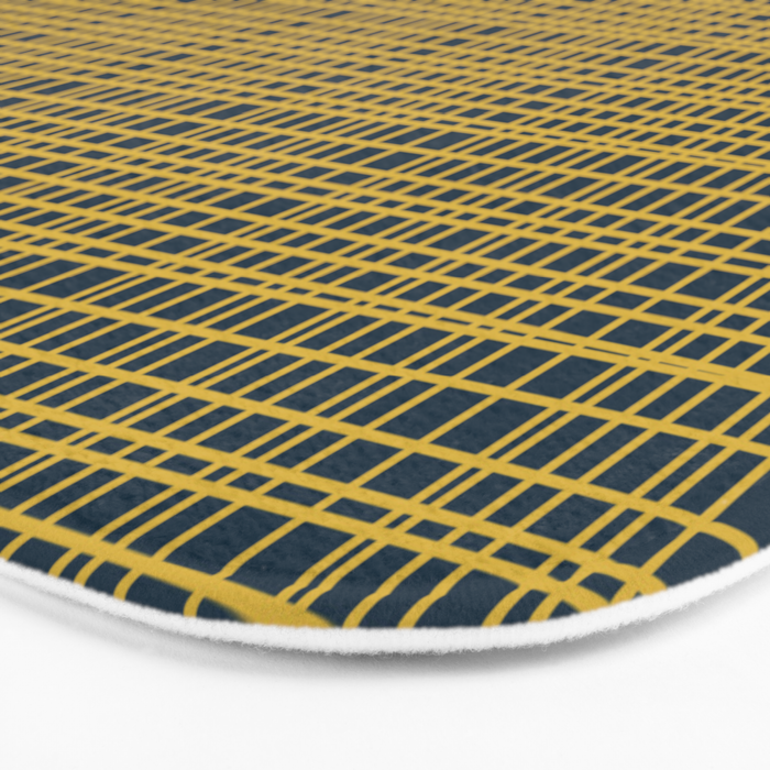 Fine Weave Retro Modern Mid-Century Pattern in Mustard Yellow and Navy Blue Bath Mat Gallery Image 3
