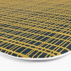 Fine Weave Retro Modern Mid-Century Pattern in Mustard Yellow and Navy Blue Bath Mat Gallery Image 3