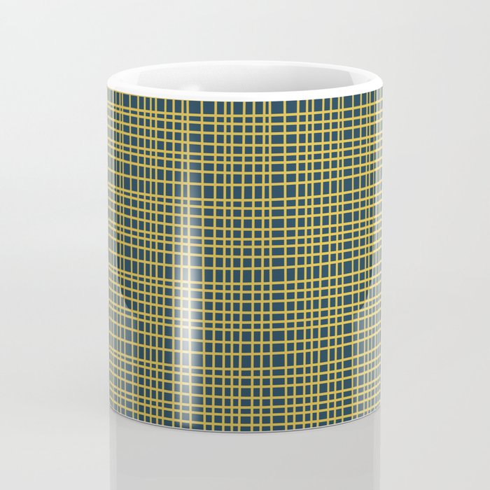 Fine Weave Retro Modern Mid-Century Pattern in Mustard Yellow and Navy Blue Coffee Mug Gallery Image 4
