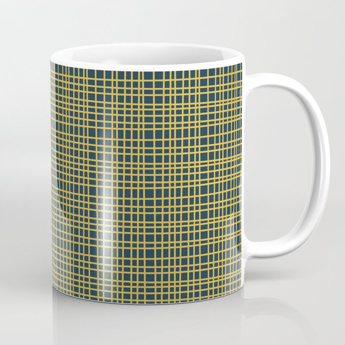 Fine Weave Retro Modern Mid-Century Pattern in Mustard Yellow and Navy Blue Coffee Mug Gallery Image 1