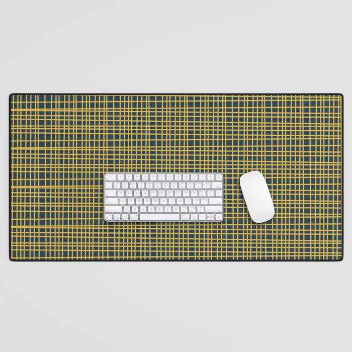 Fine Weave Retro Modern Mid-Century Pattern in Mustard Yellow and Navy Blue Desk Mat Gallery Image 1