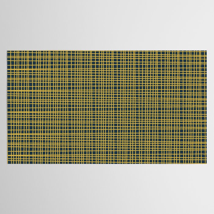 Fine Weave Retro Modern Mid-Century Pattern in Mustard Yellow and Navy Blue Tablecloth Gallery Image 2