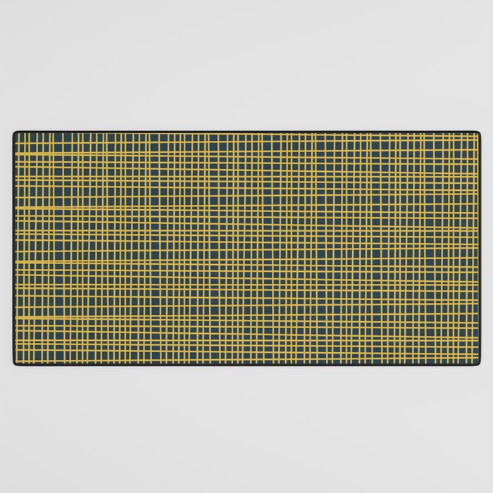 Fine Weave Retro Modern Mid-Century Pattern in Mustard Yellow and Navy Blue Desk Mat Gallery Image 3
