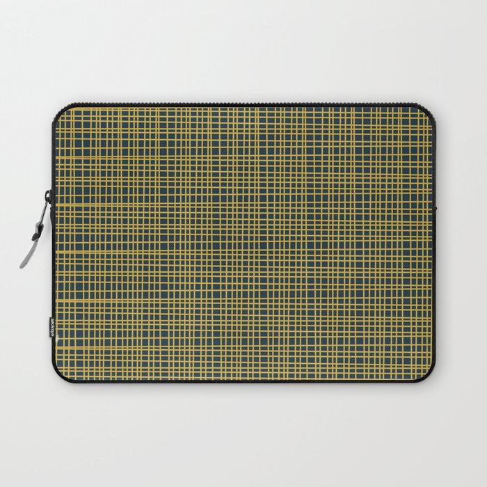 Fine Weave Retro Modern Mid-Century Pattern in Mustard Yellow and Navy Blue Laptop Sleeve Gallery Image 1