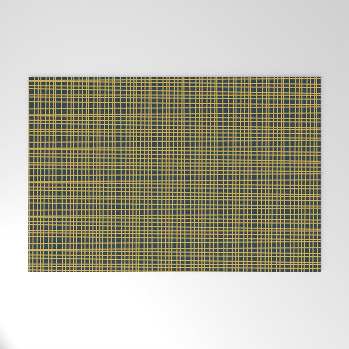 Fine Weave Retro Modern Mid-Century Pattern in Mustard Yellow and Navy Blue Welcome Mat Gallery Image 1