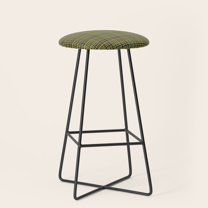 Fine Weave Retro Modern Mid-Century Pattern in Mustard Yellow and Navy Blue Stool Gallery Image 1