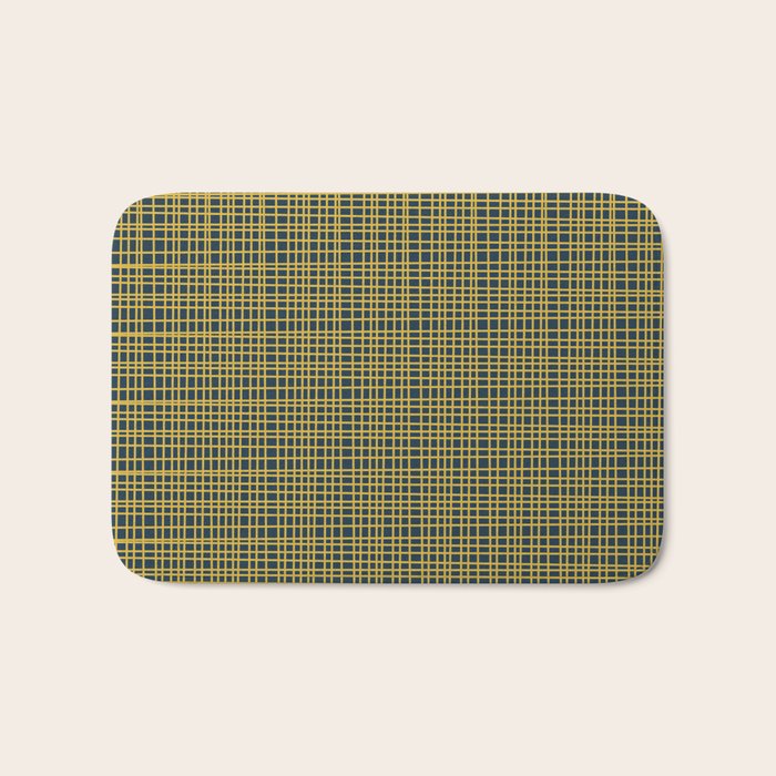 Fine Weave Retro Modern Mid-Century Pattern in Mustard Yellow and Navy Blue Bath Mat Gallery Image 1