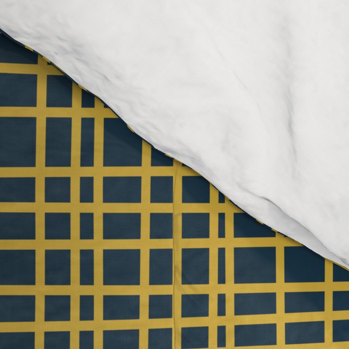 Fine Weave Retro Modern Mid-Century Pattern in Mustard Yellow and Navy Blue Comforter Gallery Image 4