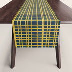 Fine Weave Retro Modern Mid-Century Pattern in Mustard Yellow and Navy Blue Table Runner Gallery Image 1