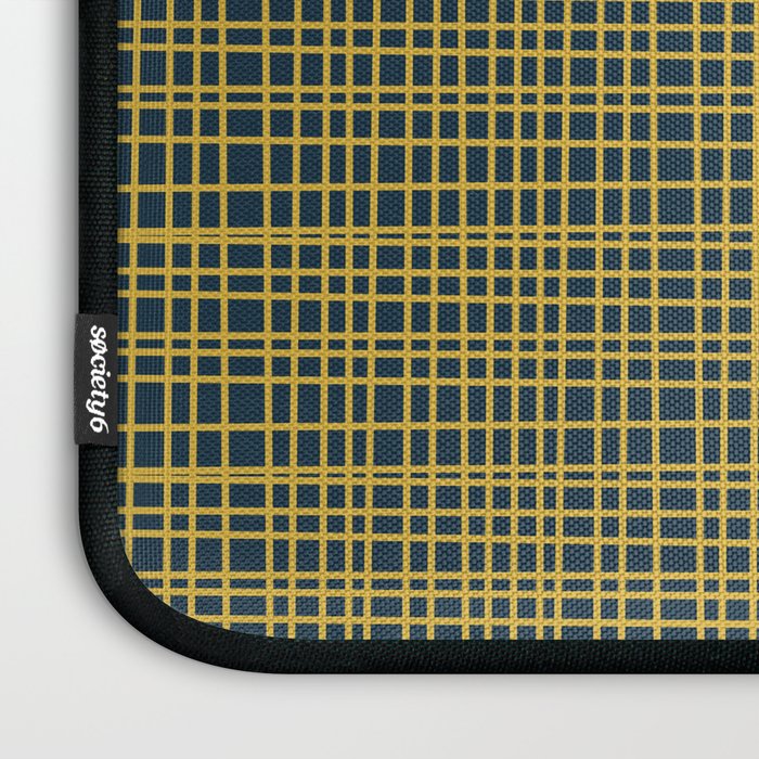 Fine Weave Retro Modern Mid-Century Pattern in Mustard Yellow and Navy Blue Laptop Sleeve Gallery Image 3