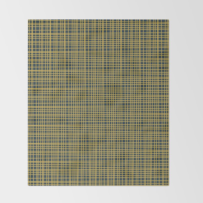 Fine Weave Retro Modern Mid-Century Pattern in Mustard Yellow and Navy Blue Throw Blanket Gallery Image 2