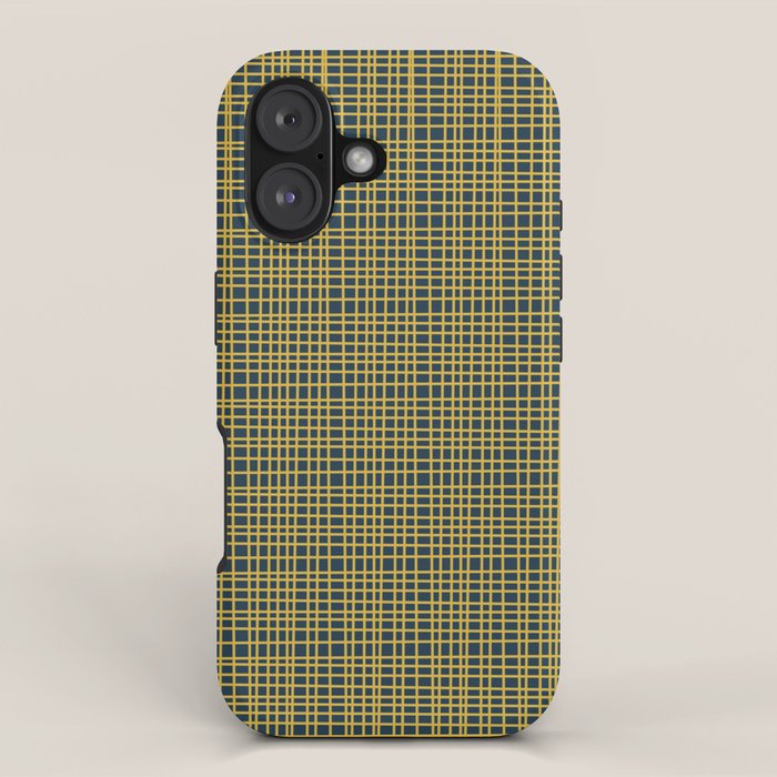Fine Weave Retro Modern Mid-Century Pattern in Mustard Yellow and Navy Blue iPhone Case Gallery Image 1