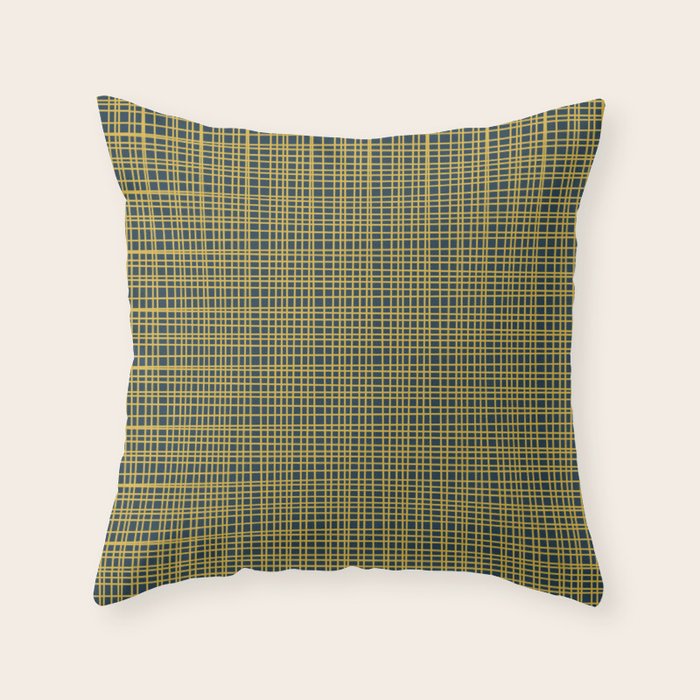 Fine Weave Retro Modern Mid-Century Pattern in Mustard Yellow and Navy Blue Throw Pillow Gallery Image 6