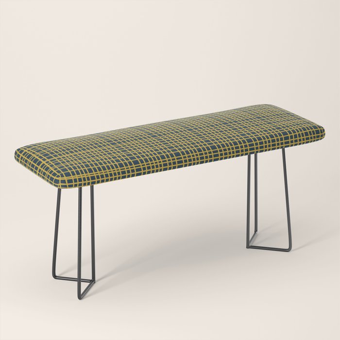Fine Weave Retro Modern Mid-Century Pattern in Mustard Yellow and Navy Blue Bench Gallery Image 1