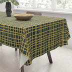 Fine Weave Retro Modern Mid-Century Pattern in Mustard Yellow and Navy Blue Tablecloth Gallery Image 3