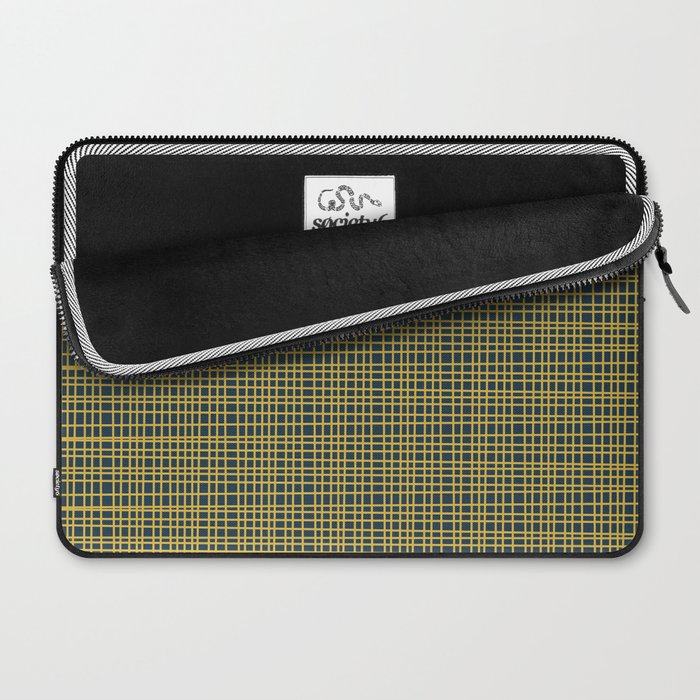 Fine Weave Retro Modern Mid-Century Pattern in Mustard Yellow and Navy Blue Laptop Sleeve Gallery Image 2