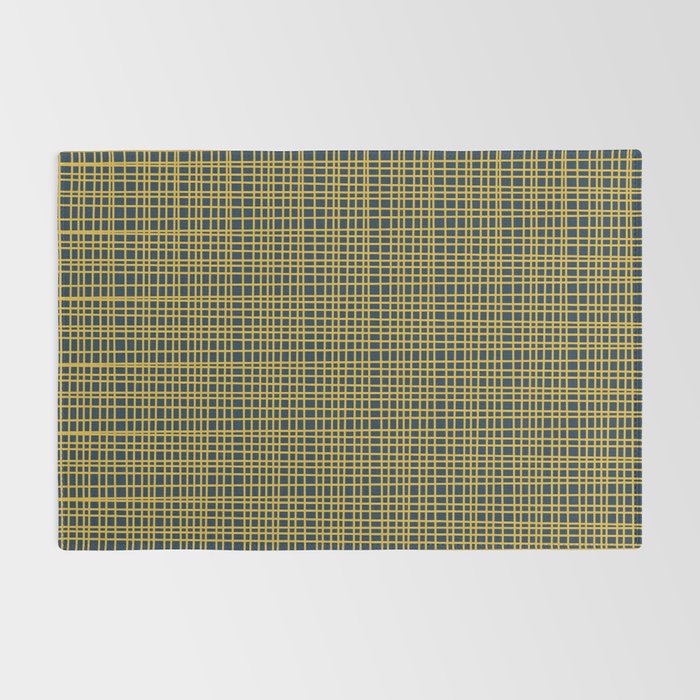 Fine Weave Retro Modern Mid-Century Pattern in Mustard Yellow and Navy Blue Rug Gallery Image 2