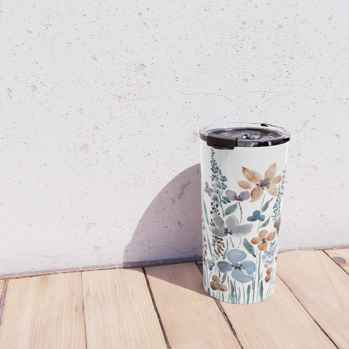 watercolor blue brown wildflower field  Travel Mug Gallery Image 4
