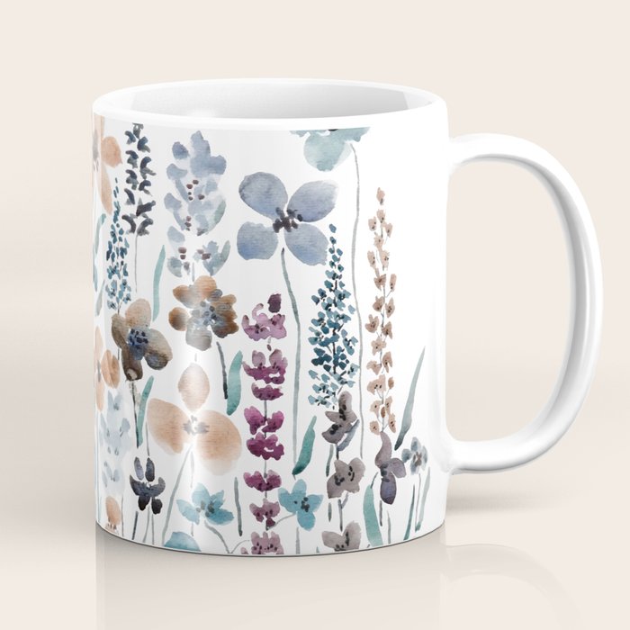 watercolor blue brown wildflower field  Coffee Mug Gallery Image 1
