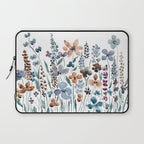 watercolor blue brown wildflower field  Laptop Sleeve Gallery Image 1