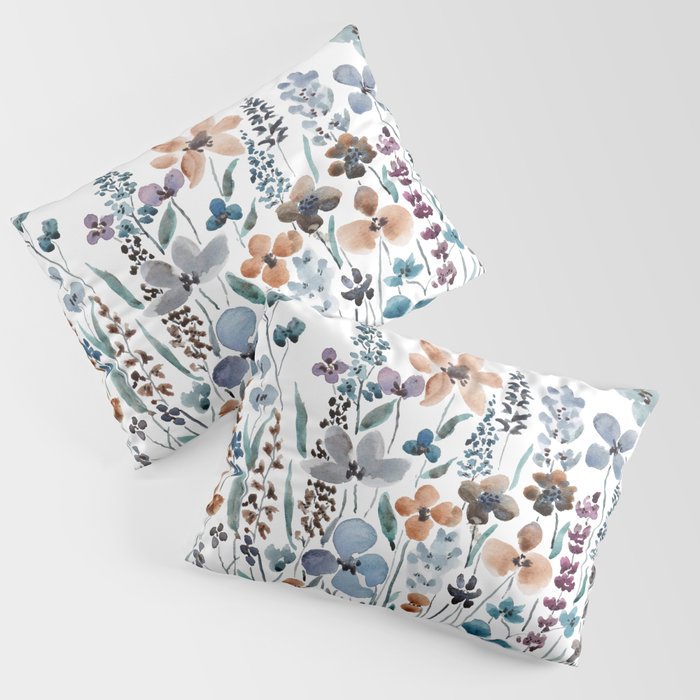 watercolor blue brown wildflower field  Pillow Sham Gallery Image 3