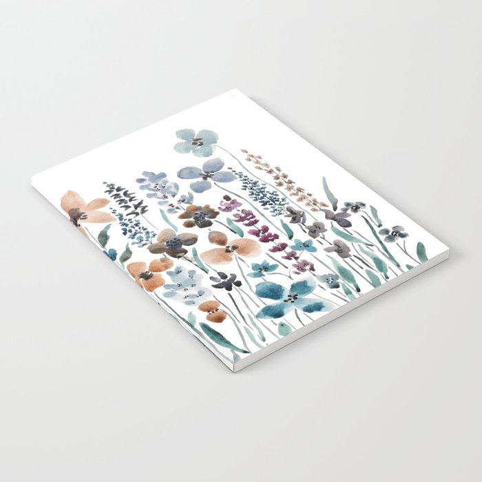 watercolor blue brown wildflower field  Notebook Gallery Image 1