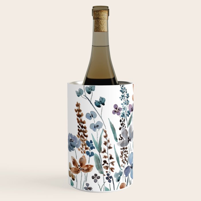 watercolor blue brown wildflower field  Wine Chiller Gallery Image 2