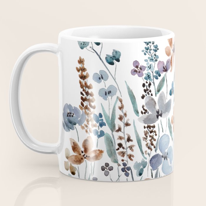 watercolor blue brown wildflower field  Coffee Mug Gallery Image 3
