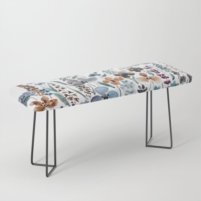 watercolor blue brown wildflower field  Bench Gallery Image 1