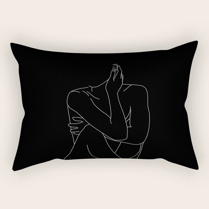 Nude figure illustration - Celina Black Rectangular Pillow Gallery Image 1