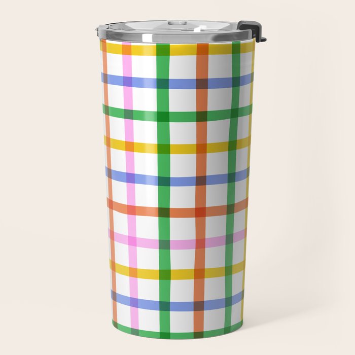 Colorful plaid line grid pattern Travel Mug Gallery Image 2