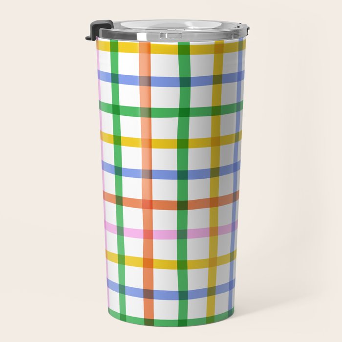 Colorful plaid line grid pattern Travel Mug Gallery Image 3