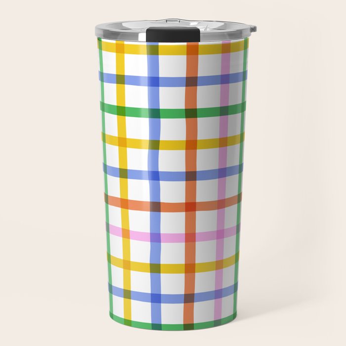 Colorful plaid line grid pattern Travel Mug Gallery Image 1