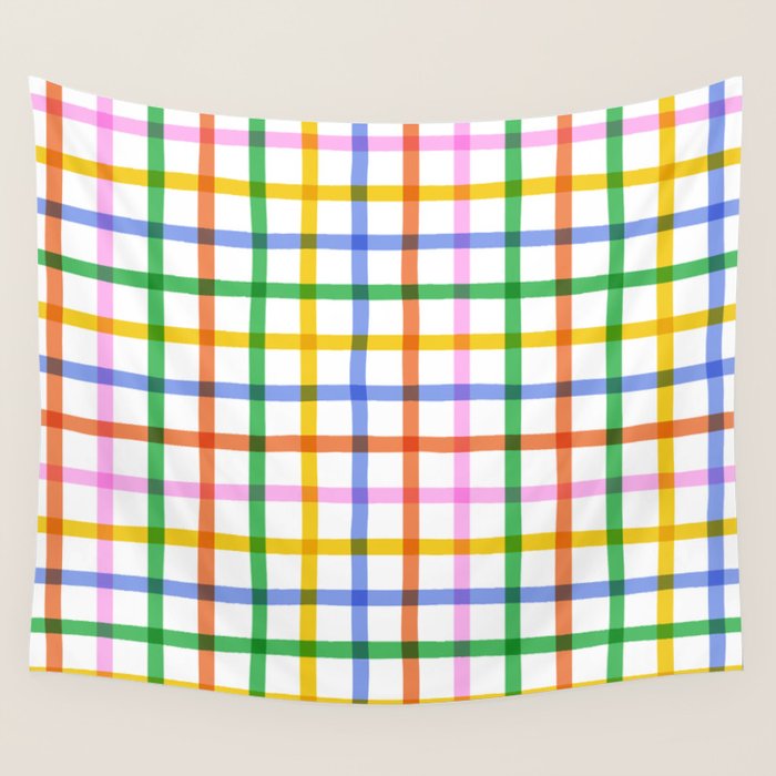 Colorful plaid line grid pattern Wall Tapestry Gallery Image 4