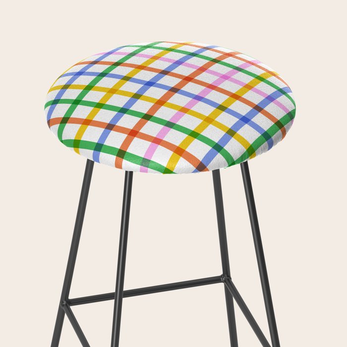 Colorful plaid line grid pattern Stool Gallery Image 2
